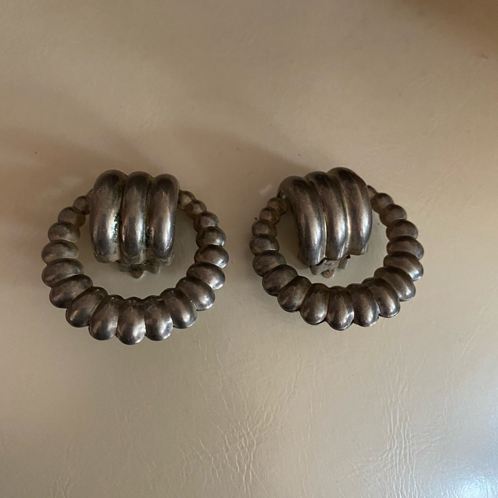 Vintage Gunmetal Color Rope Style Clip On Earrings
